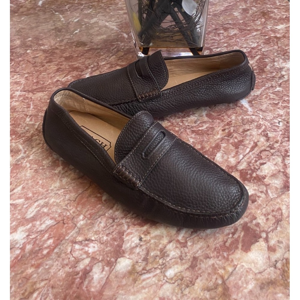 Coach NEAL Men's Brown Pebble Leather Slip On Loafer Driving Shoes 9M EUC! $245
